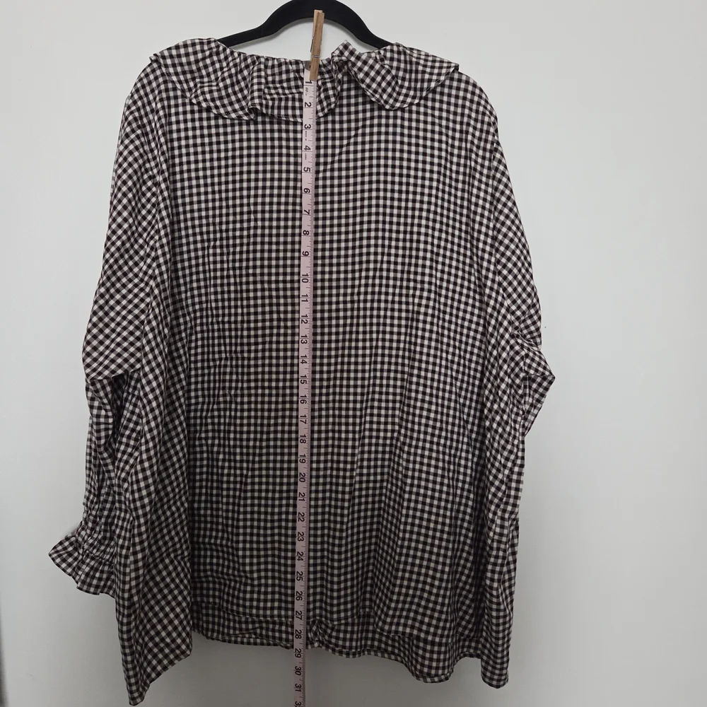 Lane Bryant Size 24 NWT Black Red And White Gingham Plaid Ruffled Button Up - Picture 5 of 9